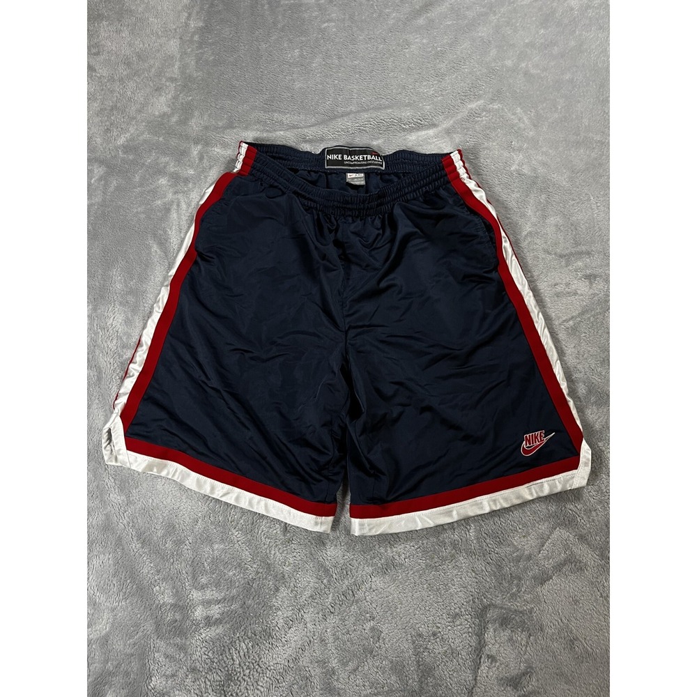Vintage 90s Y2k Nike Reversible Red White Blue Satin Basketball Shorts Sz 2XL